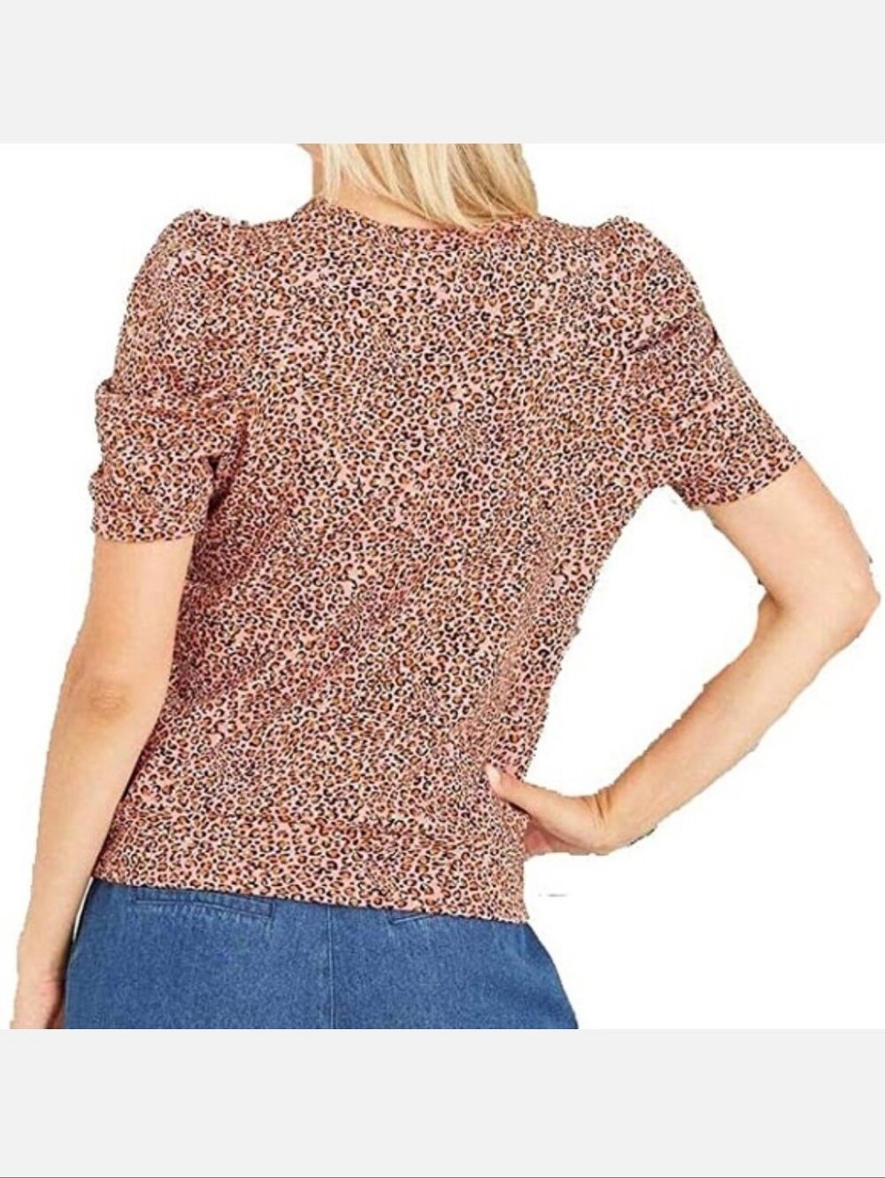 Who What Wear Pink Leopard Puff Sleeve Tee - Picture 7 of 7